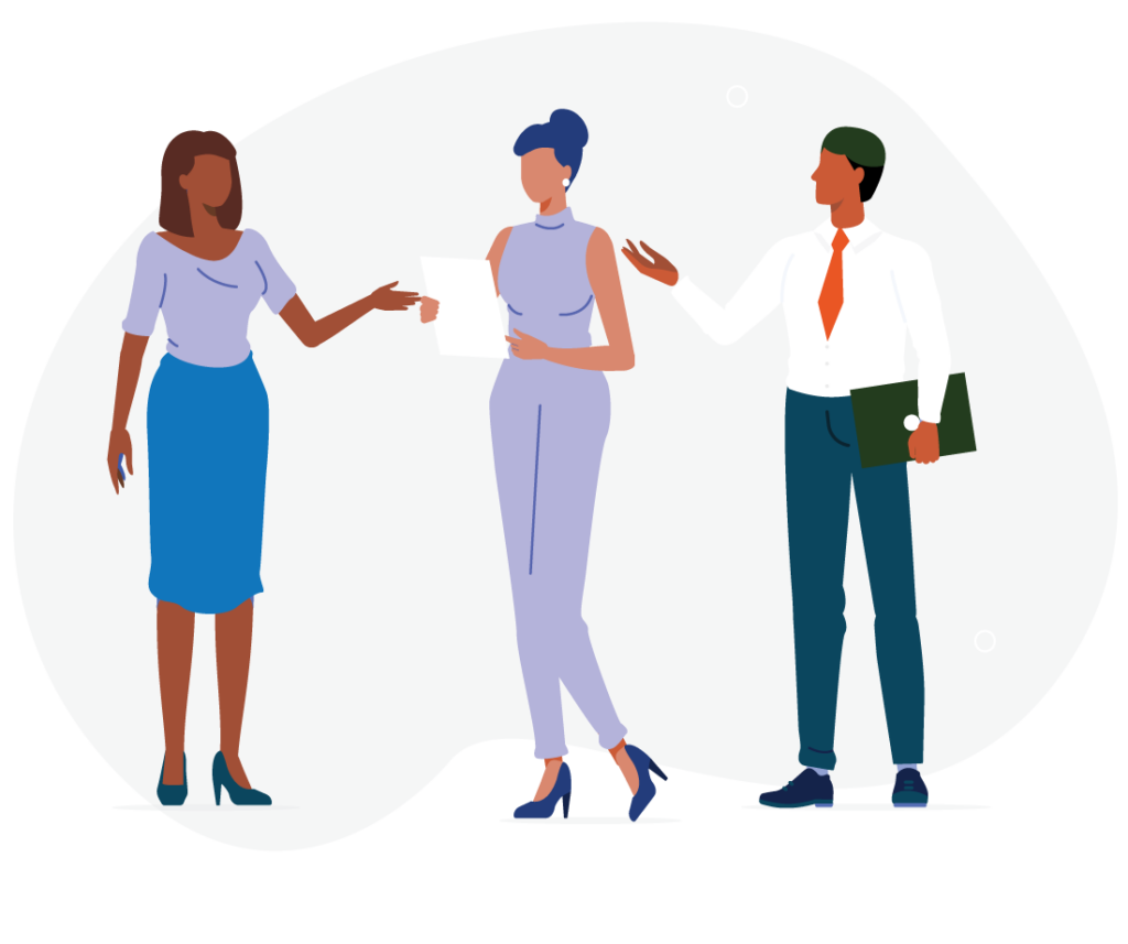 Illustration of a business owner, a banker, and a broker